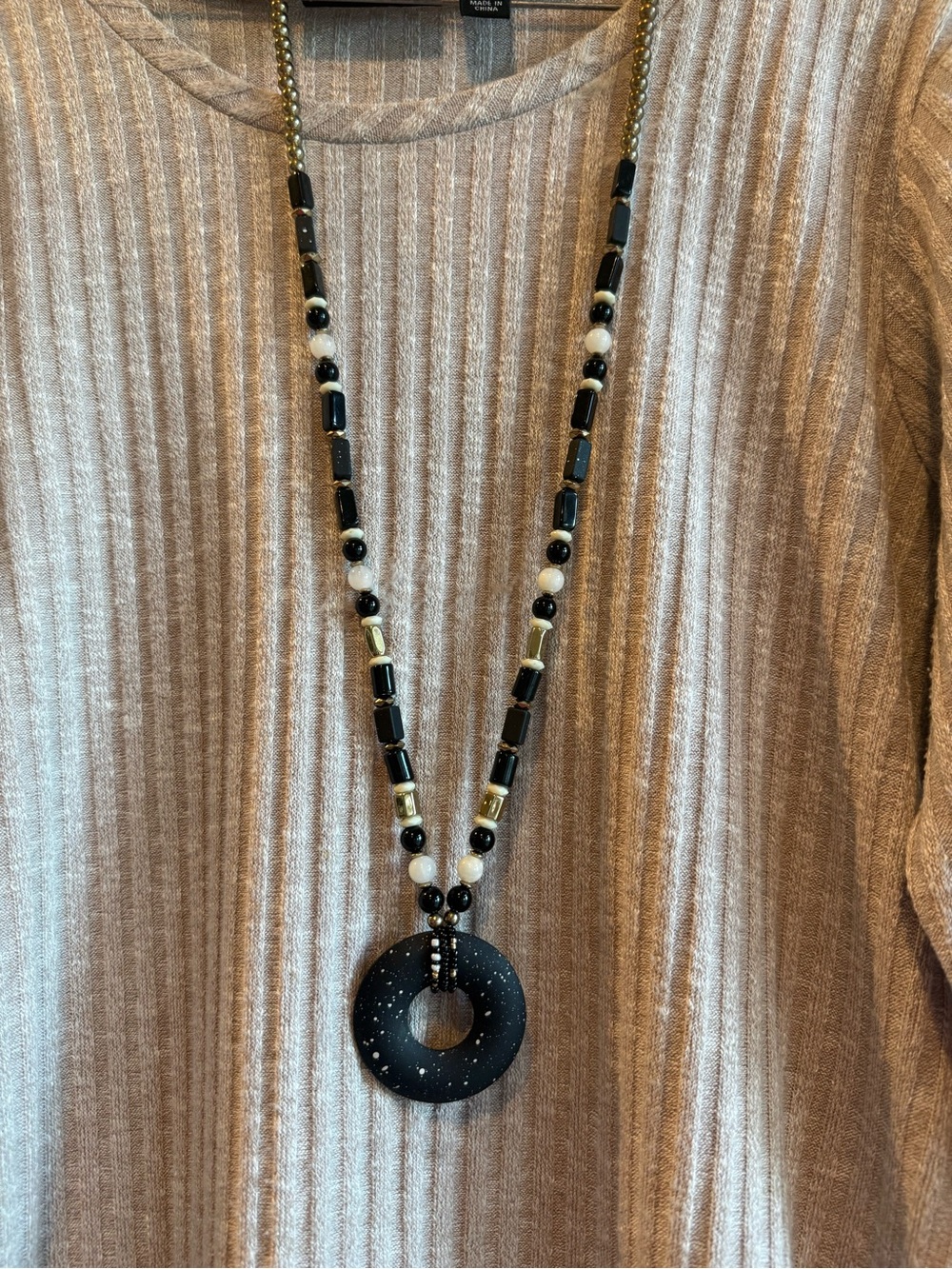 Black Speckled Donut Pendant Necklace - Women Jewelry